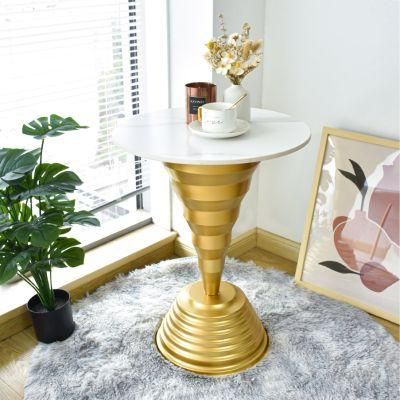 Luxury Golden Living Room Furniture Iron Stand White Round Marble Top Coffee Side Table