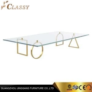 Quality Modern Rectangle Glass Coffee Table with Geometric Legs