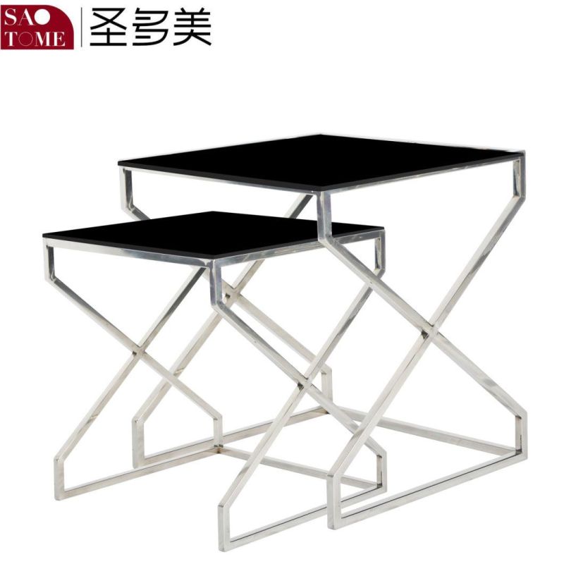 Hot Selling Stainless Steel Black Glass Surface Three Grid End Table