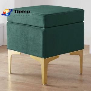 Stainless Steel Hotel Living Room Bedroom Furniture Pouf Ottoman Velvet Footstool