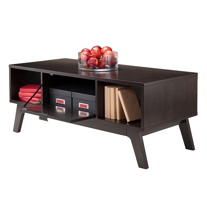 Dark Rectangular Wooden Coffee Table with a Drawer