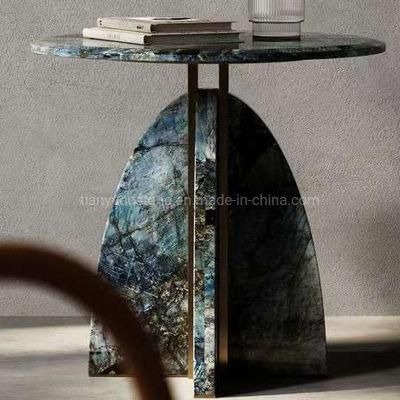 Customized Natural Stone Blue Granite Coffee Round Table for Home Hospitality Interior Furniture