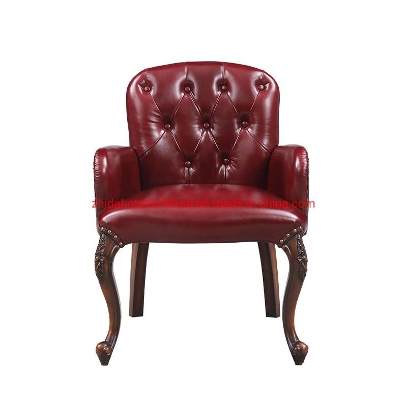 Luxury American Style Red Genuine Leather Living Room Home Chair