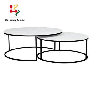 Modern Furniture Metal Marble 2 Piece Nest Round Table Coffee Table Set