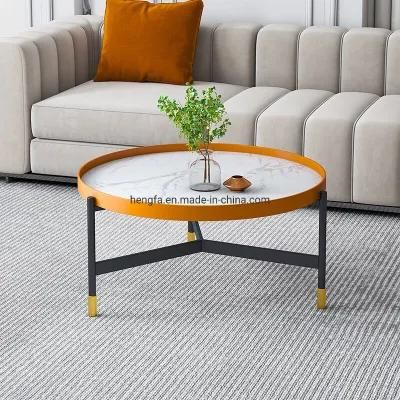 New Design Furniture Nappa Leather Marble Side Table Round Marble Coffee Table