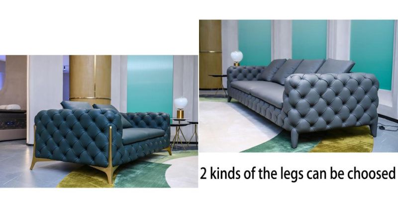 Modern Wholesale Home Wooden Frame Furniture Genuine Leather Chesterfield Sectional Sofa for Living Room Furniture
