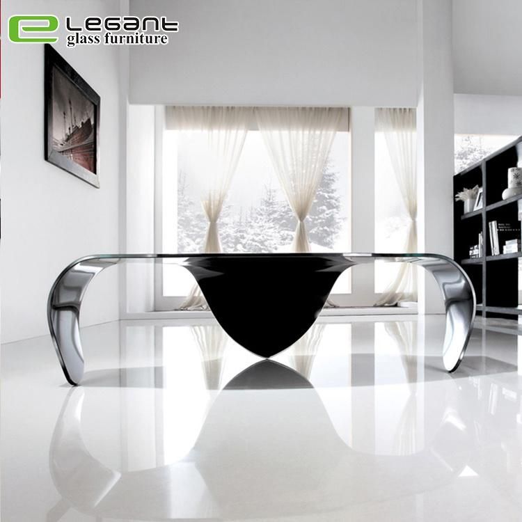 Irregular Shape Black Color Bent Glass Coffee Table