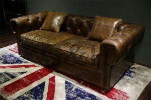 European Top Grain Leather Sofa with Solid Wood Frame / Classic Royal Sofa