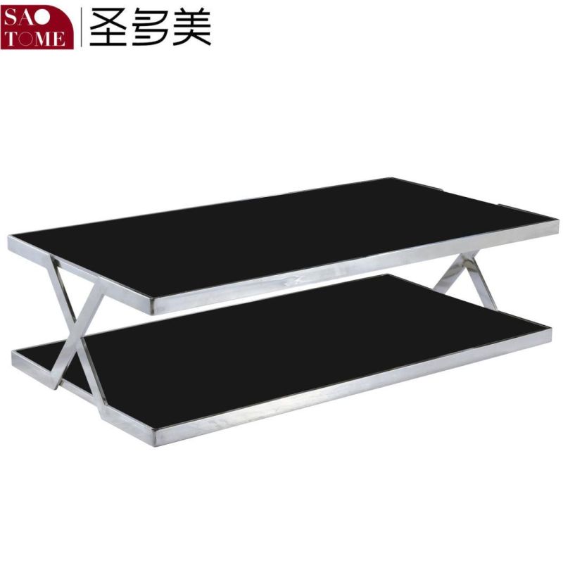 Living Room Furniture Stainless Steel Black Glass Surface Retractable Half Round Nest Table