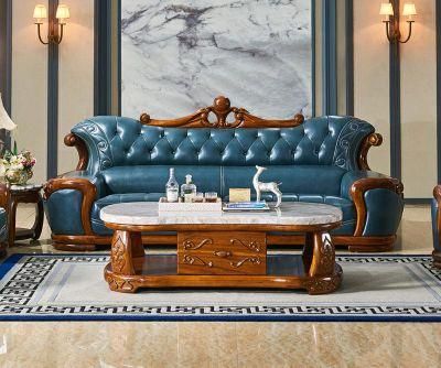 Wooden Sofa Combination Leather Living Room Solid Wood Large and Small Apartment Villa European-Style Furniture
