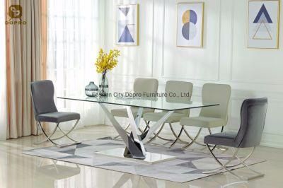 Simple Modern Home Furniture Stainless Steel Clear Dining Table Set