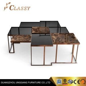 Modern Special Glass Marble Coffee Table with Metal Base