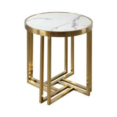 White Table Stainless Steel Gold Color Coffee Shop Side End Table for Marble Top