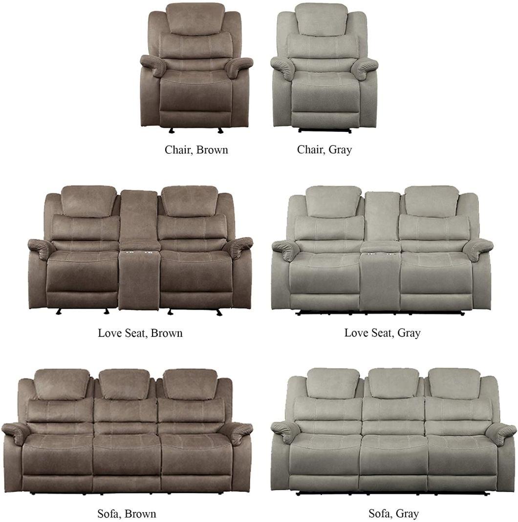 Jky Furniture Modern Design Technology Fabric Manual Recliner Sofa Set for (3+2+1) with Cup Holders and Console on Love Seater