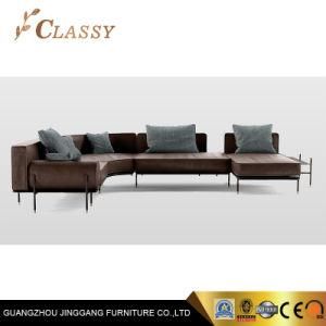 Modern Corner Genuine Real Leather Sofa Set with Metal Stainless Steel Legs