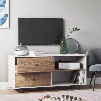 White+Wooden Modern Wood Furniture Oak Finished TV Stand with 2 Open Drawers for Living Room