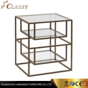 Modern 2 Layers Rectangle Glass Side Table with Storage