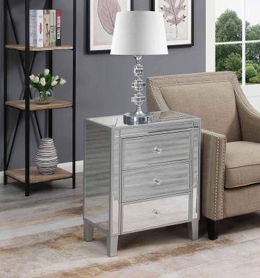 3 Drawer Sliver Mirrored End Table Mirrored Nightstand for Bedroom