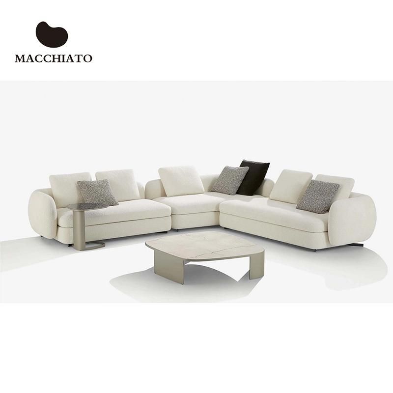 High Seat Depth Italian Sectional Sofas Seaters Multi-Solution 4/3 Seaters L Shape Feather Living Room Sofas Couch Feather Down Filling for Villa