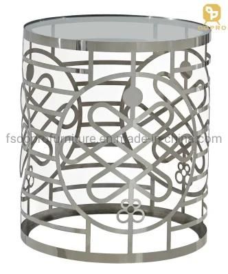 Laser Cheap Modern Side End Table Gold Silver with Glass Top