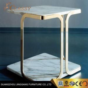 Polished Brass Bronze Matte Steel Frame Marble Cube Side Table for Hotel Furniture
