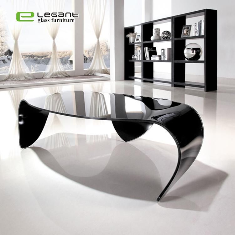 Irregular Shape Black Color Bent Glass Coffee Table