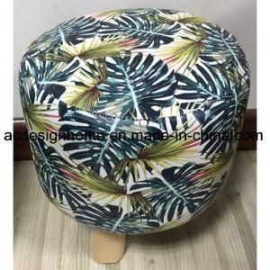 Hot Sale Topical Rain Forest Wooden PU Leather Ottoman in Round Shape