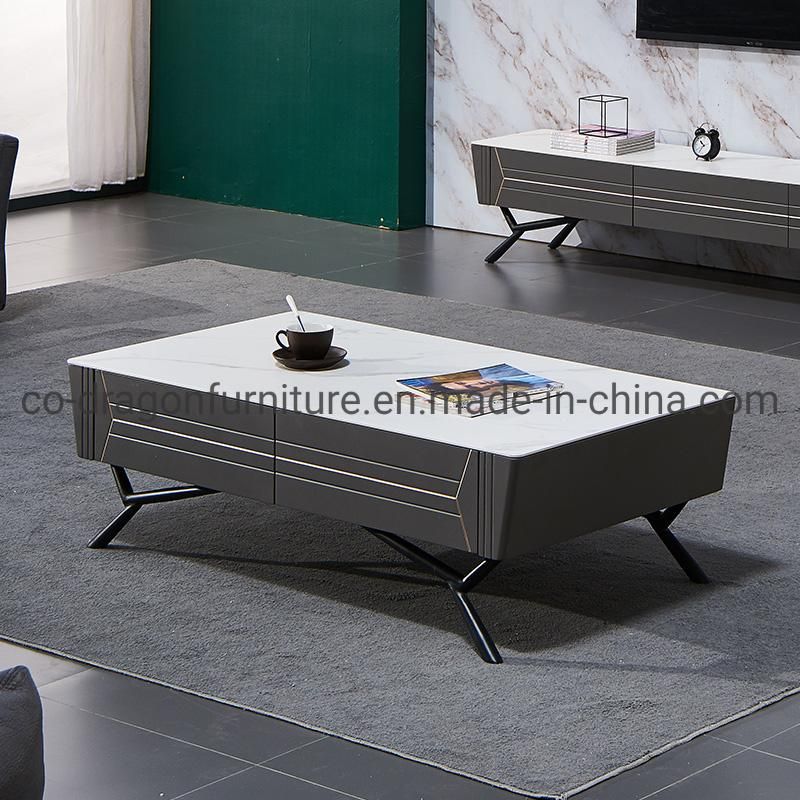 Fashion Living Room Furniture Wooden Coffee Table with Marble Top
