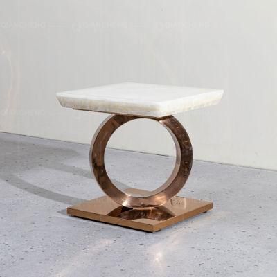 Factory Direct Sales High End Stainless Steel Gold Metal Marble Side Table
