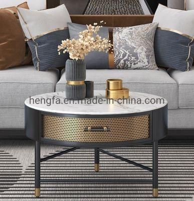 Decorative Living Room Furniture Round Tea Corner Metal Frame Marble Table