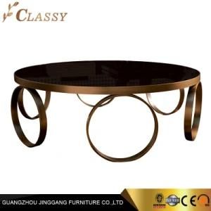 Modern Luxury Round Black Glass Coffee Table with Golden Base