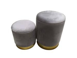 Fashion Modern Round Gray Velvet Fabric Seat Makeup Storage Stool Ottoman