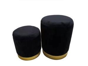 Fashion Modern Round Black Velvet Fabric Seat Makeup Storage Stool Ottoman