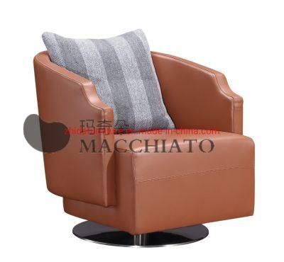 Hotel Restaurant Furniture Coffee Shop Reception Genuine Leather Swivel Chair Home Furniture Living Room Modern Leisure Chair for Villa