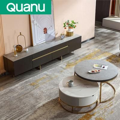 Quanu 670106 Luxury Modern Living Room Furniture Round Tea Table TV Stand Coffee Table Set