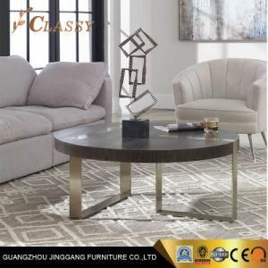 Modern Round Wooden Coffee Table with Golden Metal Base