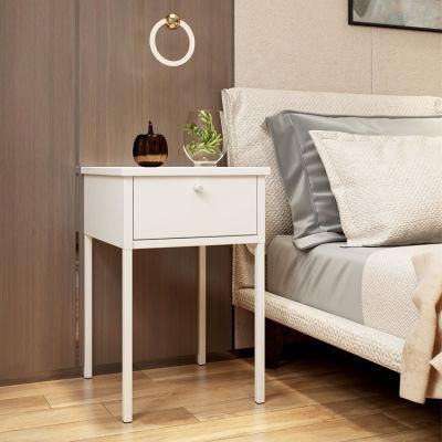 Bedroom Teapoy Designs Metal 4 Legs Bedside Table Nightstand with 1 Drawer