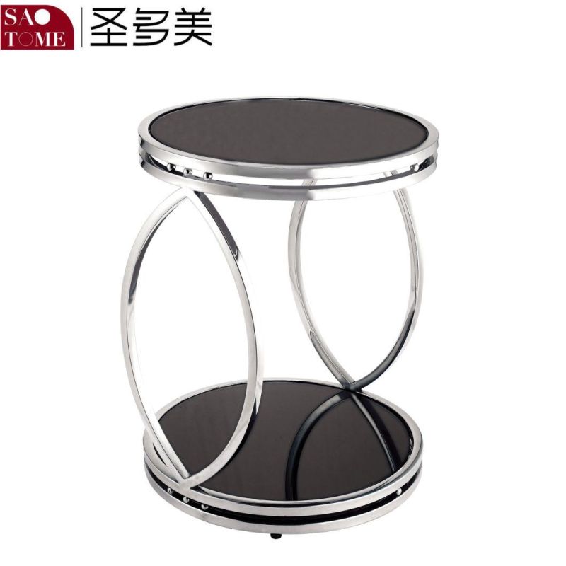 Modern Living Room Furniture Stainless Steel Black Glass Surface Two-Story Round Table