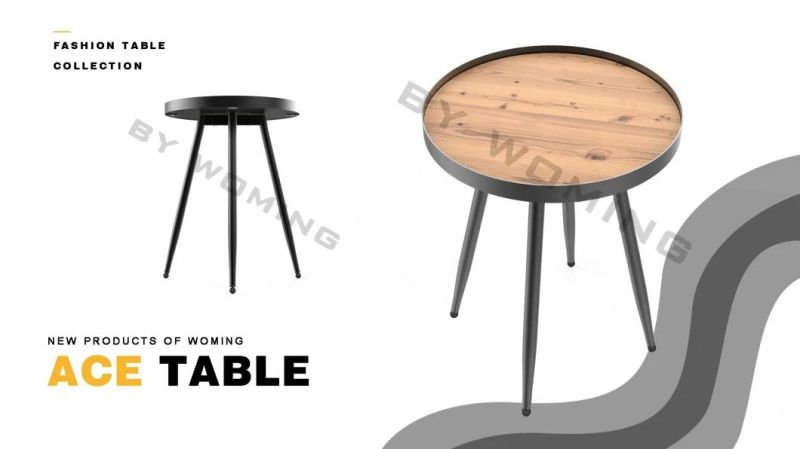 Light Luxury Nordic Round Side Coffee Table Made of Metal MDF Wood Glass Material