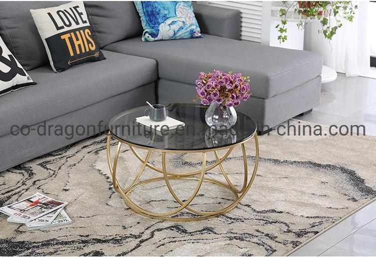 New Design Modern Furniture Steel Coffee Table with Glass Top