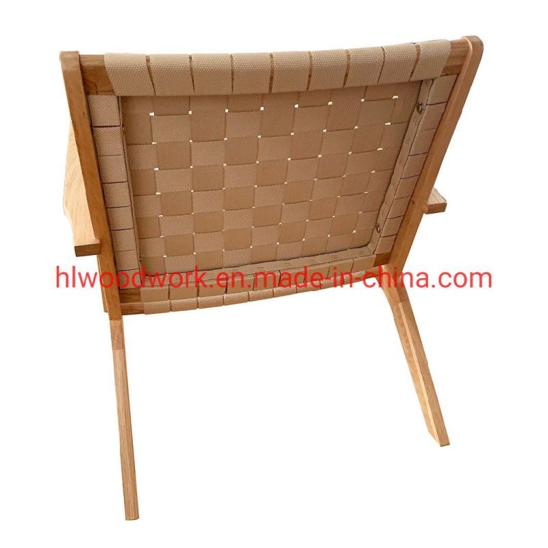 Saddle Chair Fabric Strip Woven with Arm, Leisure Chair Sofa Armchair Coffee Shop Armchair Living Room Sofa Outdoor Sofa Brown Ashwood Frame with Natural Rope