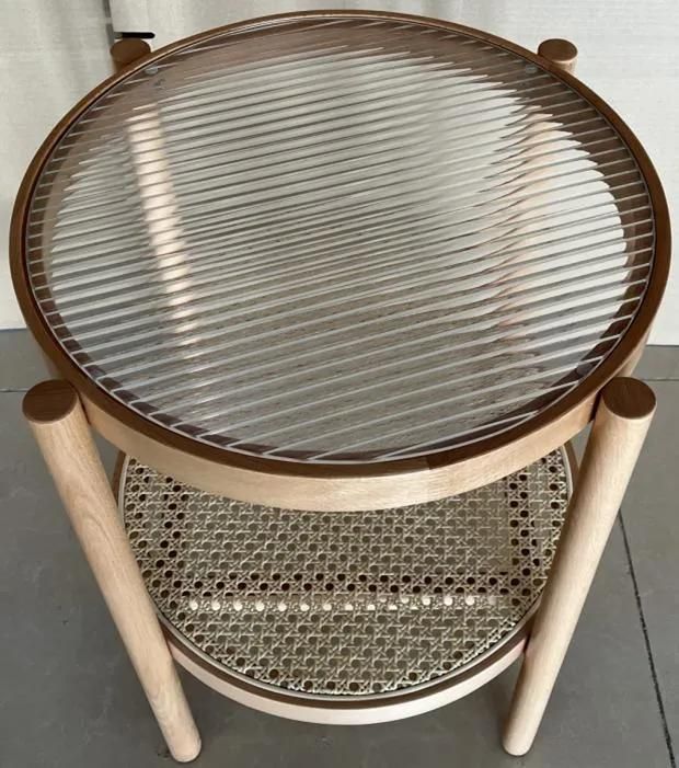 Side Table, Coffee Table with Hand-Woven Rattan and Glass Tops