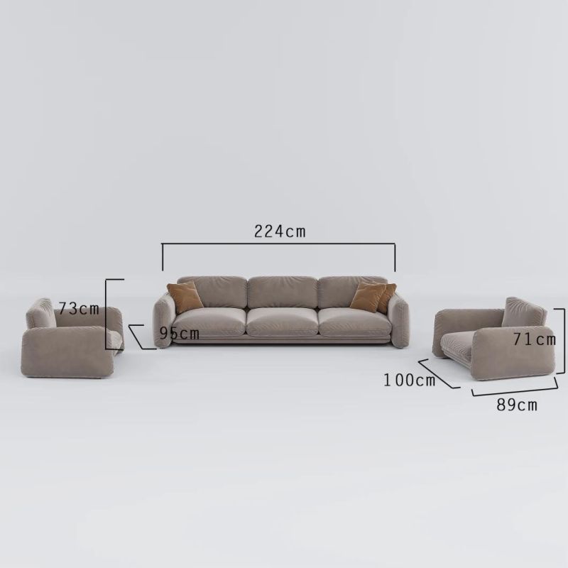 Professional Italian Design High Quality Living Room Lounge Modern Hotel Decor Brown Fabric Sofa Set