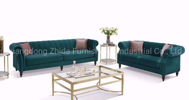 Nice Luxury Sofa Zhida Fabric Sofa Set with Peacock Blue Color