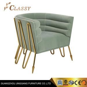 Modern Green Velvet Club Chair with Golden Polished Stainless Steel Frame