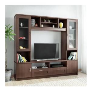 2019 Hot Sale Espresso Wholesale LED Wooden Tempered Glass TV Stand with Showcase