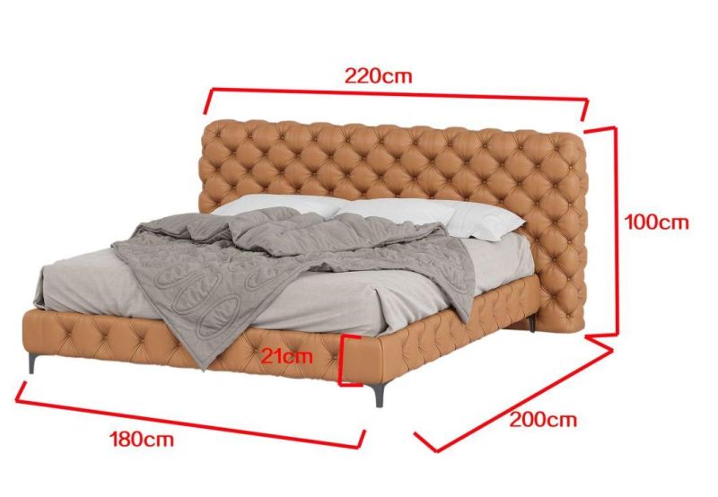 Luxury Modern Bedroom Orange Frame Fabric Top King Size Fabric Velvet Bed with Big Headboard