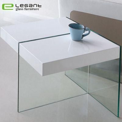 Glass Side Table with MDF in High Gloss White Color