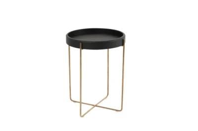 Contemporary Simple Style Home Furniture Movable Gold Color X-Stainless Steel Base Wooden Tray Top Side Table