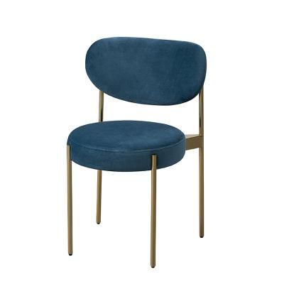 Fabric Velvet Cover Nacy Blue Dining Leisure Chair with Metal Legs for Hotel Restaurant Project (SM46)